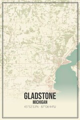 Retro US city map of Gladstone, Michigan. Vintage street map.