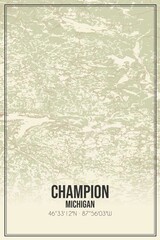 Retro US city map of Champion, Michigan. Vintage street map.