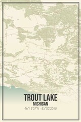 Retro US city map of Trout Lake, Michigan. Vintage street map.