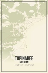 Retro US city map of Topinabee, Michigan. Vintage street map.