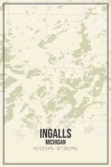 Retro US city map of Ingalls, Michigan. Vintage street map.