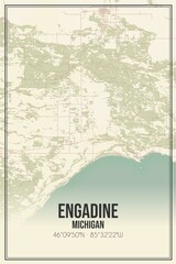 Retro US city map of Engadine, Michigan. Vintage street map.