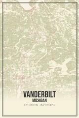 Retro US city map of Vanderbilt, Michigan. Vintage street map.