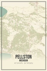Retro US city map of Pellston, Michigan. Vintage street map.