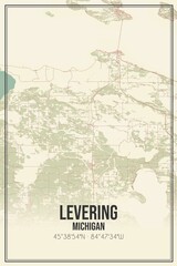 Retro US city map of Levering, Michigan. Vintage street map.