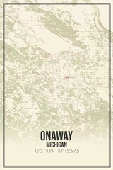 Retro US city map of Onaway, Michigan. Vintage street map.