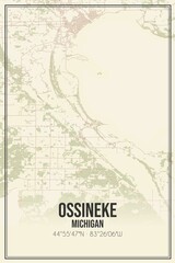 Retro US city map of Ossineke, Michigan. Vintage street map.