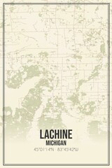 Retro US city map of Lachine, Michigan. Vintage street map.