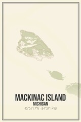 Retro US city map of Mackinac Island, Michigan. Vintage street map.