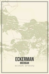 Retro US city map of Eckerman, Michigan. Vintage street map.