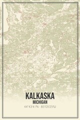 Retro US city map of Kalkaska, Michigan. Vintage street map.
