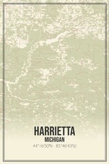 Retro US city map of Harrietta, Michigan. Vintage street map.