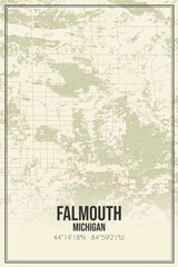 Retro US city map of Falmouth, Michigan. Vintage street map.