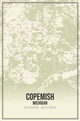 Retro US city map of Copemish, Michigan. Vintage street map.