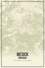 Retro US city map of Mesick, Michigan. Vintage street map.