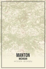 Retro US city map of Manton, Michigan. Vintage street map.