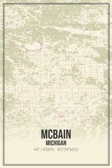 Retro US city map of McBain, Michigan. Vintage street map.