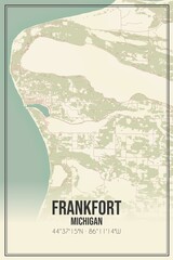 Retro US city map of Frankfort, Michigan. Vintage street map.