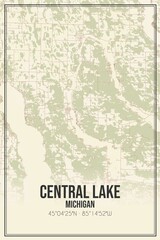 Retro US city map of Central Lake, Michigan. Vintage street map.
