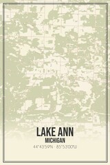 Retro US city map of Lake Ann, Michigan. Vintage street map.