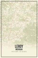 Retro US city map of Leroy, Michigan. Vintage street map.