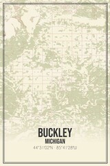 Retro US city map of Buckley, Michigan. Vintage street map.