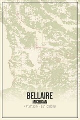 Retro US city map of Bellaire, Michigan. Vintage street map.