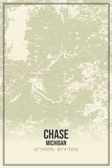 Retro US city map of Chase, Michigan. Vintage street map.