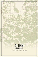 Retro US city map of Alden, Michigan. Vintage street map.