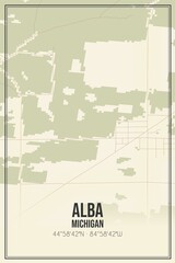Retro US city map of Alba, Michigan. Vintage street map.