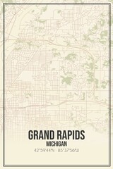 Retro US city map of Grand Rapids, Michigan. Vintage street map.