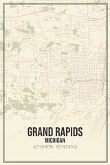 Retro US city map of Grand Rapids, Michigan. Vintage street map.
