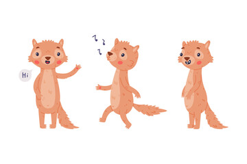 Cute Little Xerus Character with Pretty Snout Greeting and Singing Vector Set