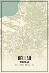 Retro US city map of Beulah, Michigan. Vintage street map.