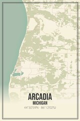 Retro US city map of Arcadia, Michigan. Vintage street map.