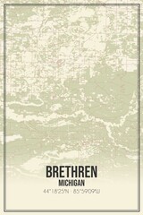 Retro US city map of Brethren, Michigan. Vintage street map.