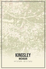 Retro US city map of Kingsley, Michigan. Vintage street map.