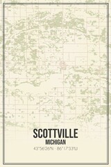 Retro US city map of Scottville, Michigan. Vintage street map.