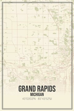 Retro US City Map Of Grand Rapids, Michigan. Vintage Street Map.