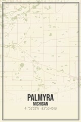 Retro US city map of Palmyra, Michigan. Vintage street map.