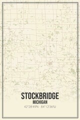 Retro US city map of Stockbridge, Michigan. Vintage street map.