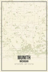 Retro US city map of Munith, Michigan. Vintage street map.