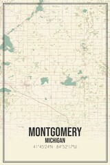 Retro US city map of Montgomery, Michigan. Vintage street map.