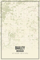 Retro US city map of Bailey, Michigan. Vintage street map.