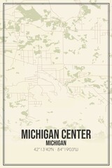 Retro US city map of Michigan Center, Michigan. Vintage street map.