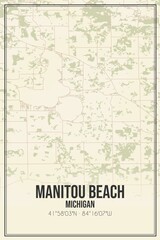 Retro US city map of Manitou Beach, Michigan. Vintage street map.