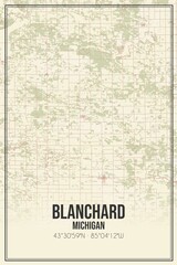 Retro US city map of Blanchard, Michigan. Vintage street map.