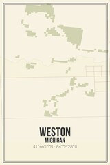 Retro US city map of Weston, Michigan. Vintage street map.