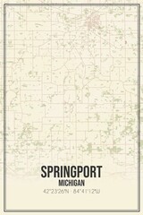 Retro US city map of Springport, Michigan. Vintage street map.