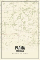 Obraz premium Retro US city map of Parma, Michigan. Vintage street map.